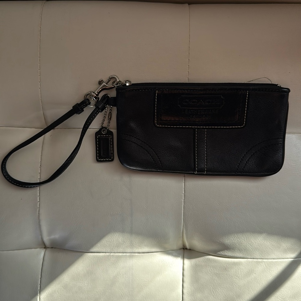Coach black leather wristlet